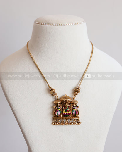 6046 -  Sullie Basic - Meenakari Lakshmi Pendant Chain with Earring