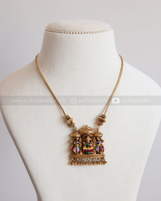 6046 -  Sullie Basic - Meenakari Lakshmi Pendant Chain with Earring