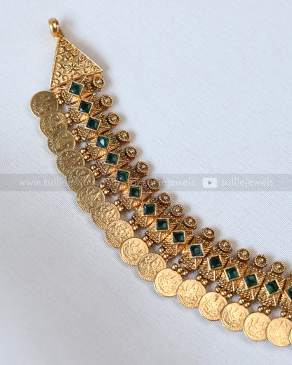 3770 - Sullie Basic - Lakshmi Coin Green Kaashu Maala with Stud