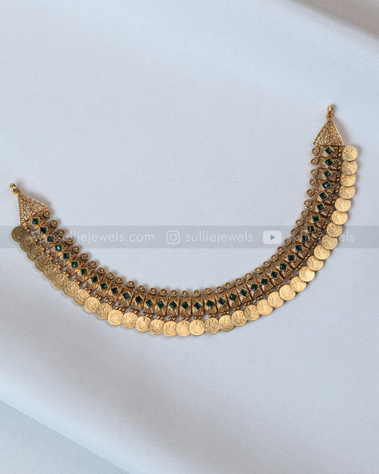 3770 - Sullie Basic - Lakshmi Coin Green Kaashu Maala with Stud