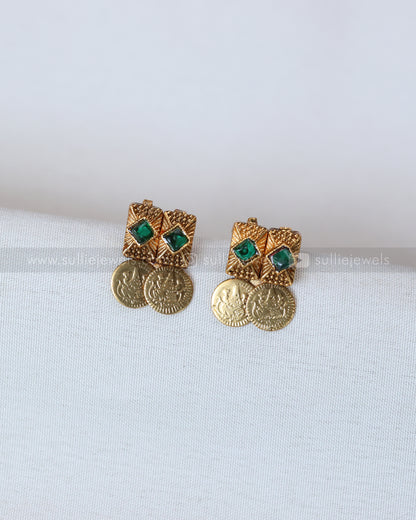 3770 - Sullie Basic - Lakshmi Coin Green Kaashu Maala with Stud