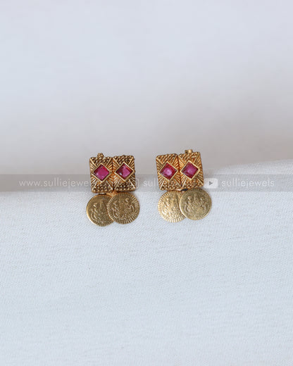 3769 - Sullie Basic - Lakshmi Coin Ruby Kaashu Maala with Stud
