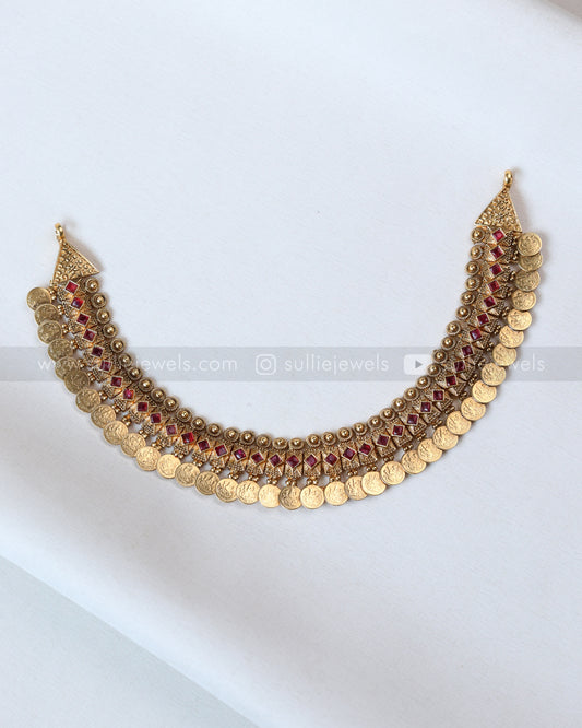 3769 - Sullie Basic - Lakshmi Coin Ruby Kaashu Maala with Stud