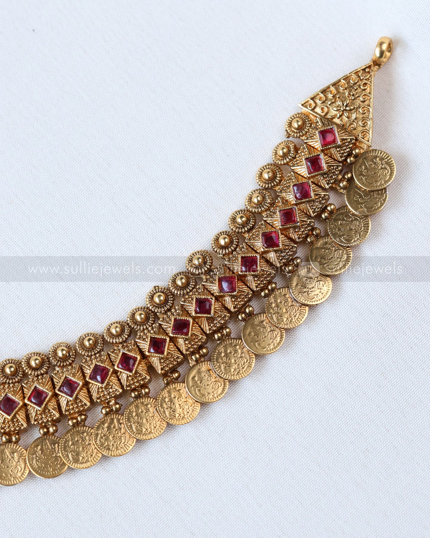 3769 - Sullie Basic - Lakshmi Coin Ruby Kaashu Maala with Stud