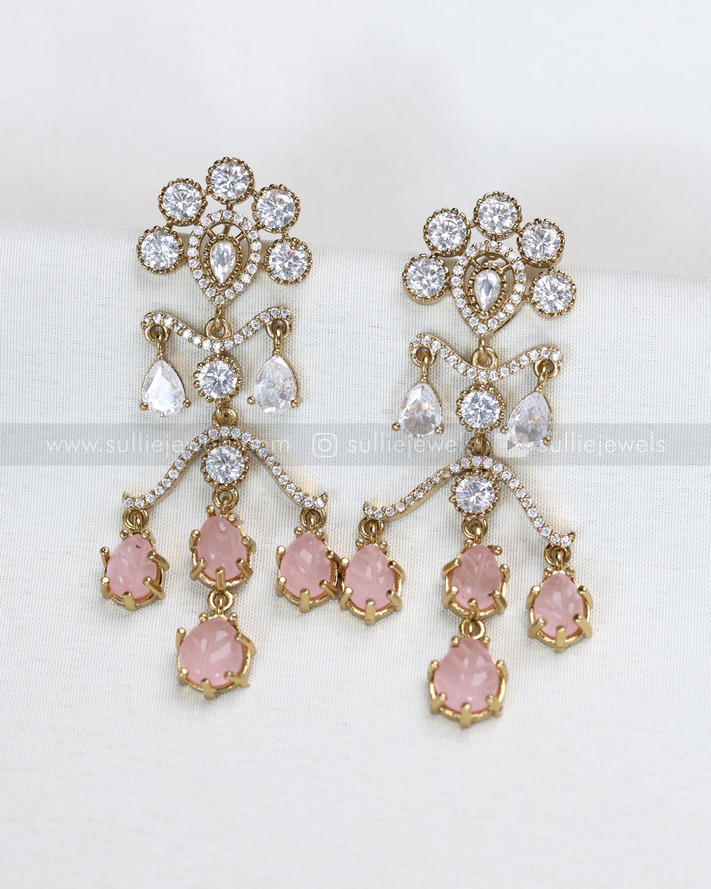 E1207 - Raindrop Pastel Pink Carved Marble Stone Earring