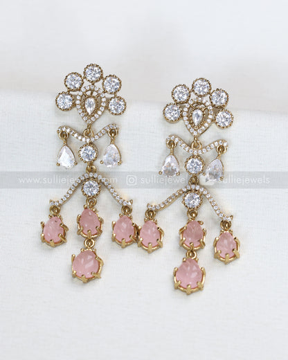 E1207 - Raindrop Pastel Pink Carved Marble Stone Earring