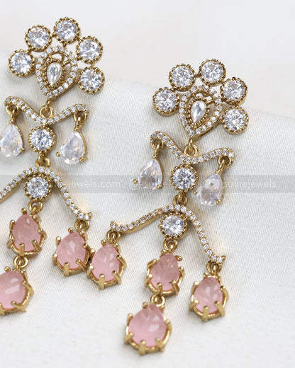 E1207 - Raindrop Pastel Pink Carved Marble Stone Earring
