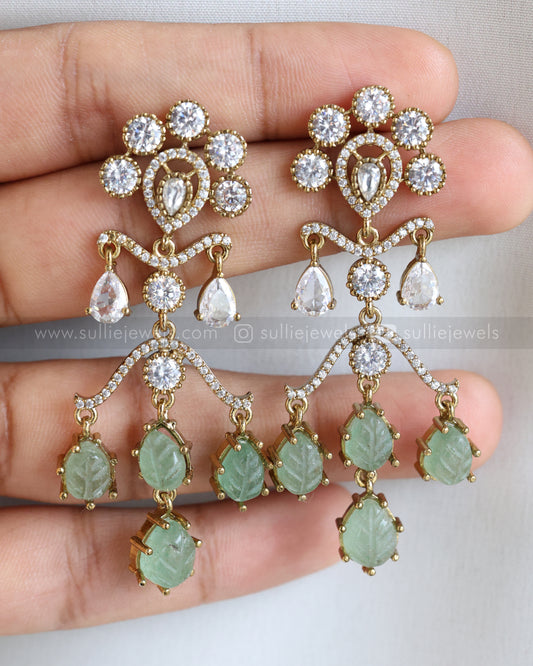 E1206 - Raindrop Pastel Green Carved Marble Stone Earring