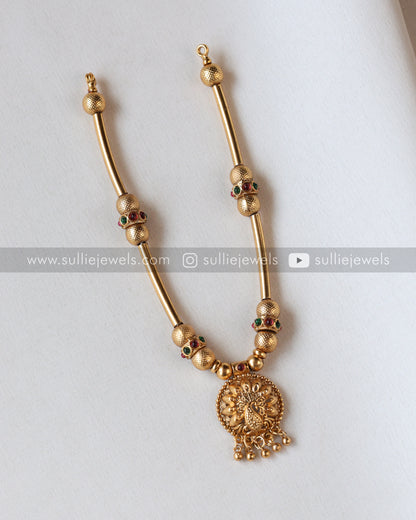 Peacock Gold Designer Tube Beads Necklace with Studs