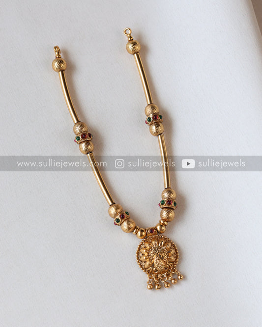 Peacock Gold Designer Tube Beads Necklace with Studs
