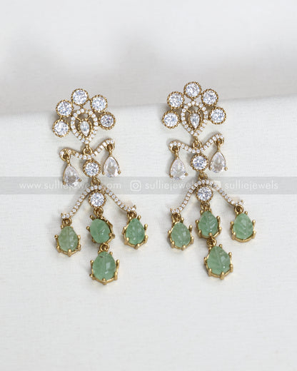 E1206 - Raindrop Pastel Green Carved Marble Stone Earring