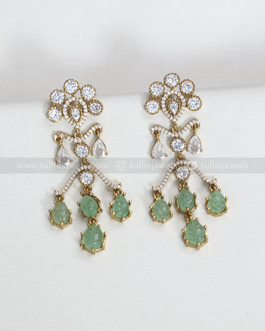 E1206 - Raindrop Pastel Green Carved Marble Stone Earring