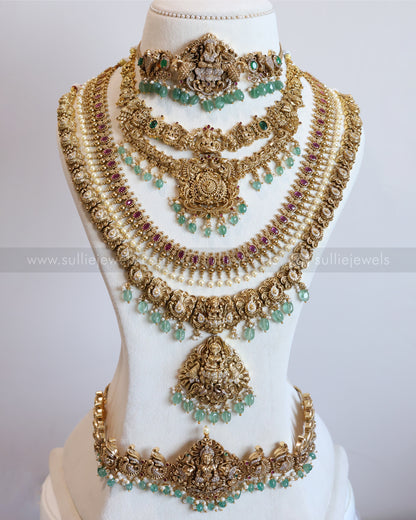 Premium Nagas Goddess Mint Beads Bridal Combo with Hip chain ( 8 piece )