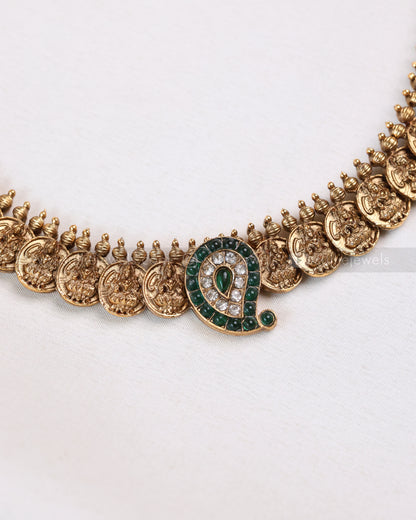 3767 - Sullie Basic -  Green Mango Coin Necklace with Studs