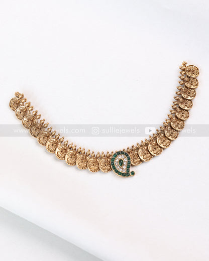 3767 - Sullie Basic -  Green Mango Coin Necklace with Studs