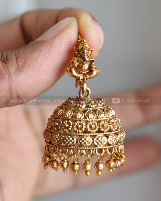 E1211 - Lord Ganesh Hanging Jhumka - Gold