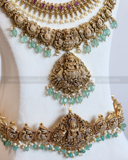 Premium Nagas Goddess Mint Beads Bridal Combo with Hip chain ( 8 piece )