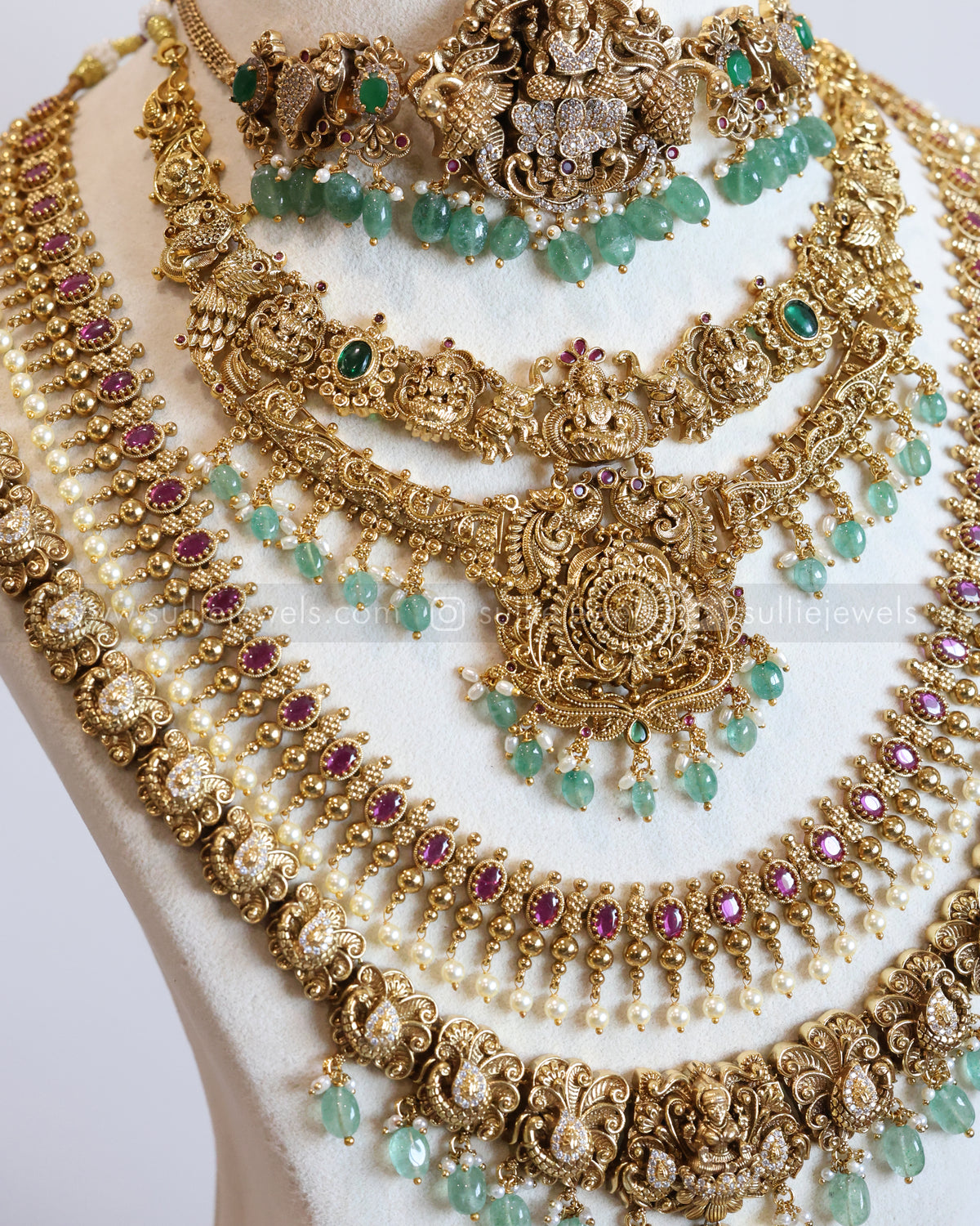 Premium Nagas Goddess Mint Beads Bridal Combo with Hip chain ( 8 piece )