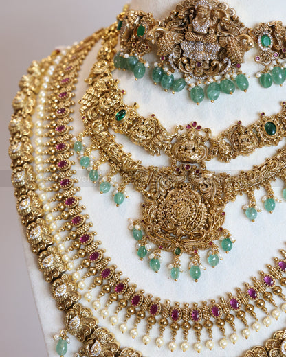 Premium Nagas Goddess Mint Beads Bridal Combo with Hip chain ( 8 piece )