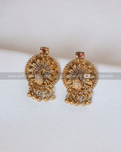 Peacock Gold Designer Tube Beads Necklace with Studs