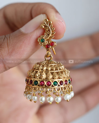 E1210 - Floral Multicolour Stone Hanging Jhumka