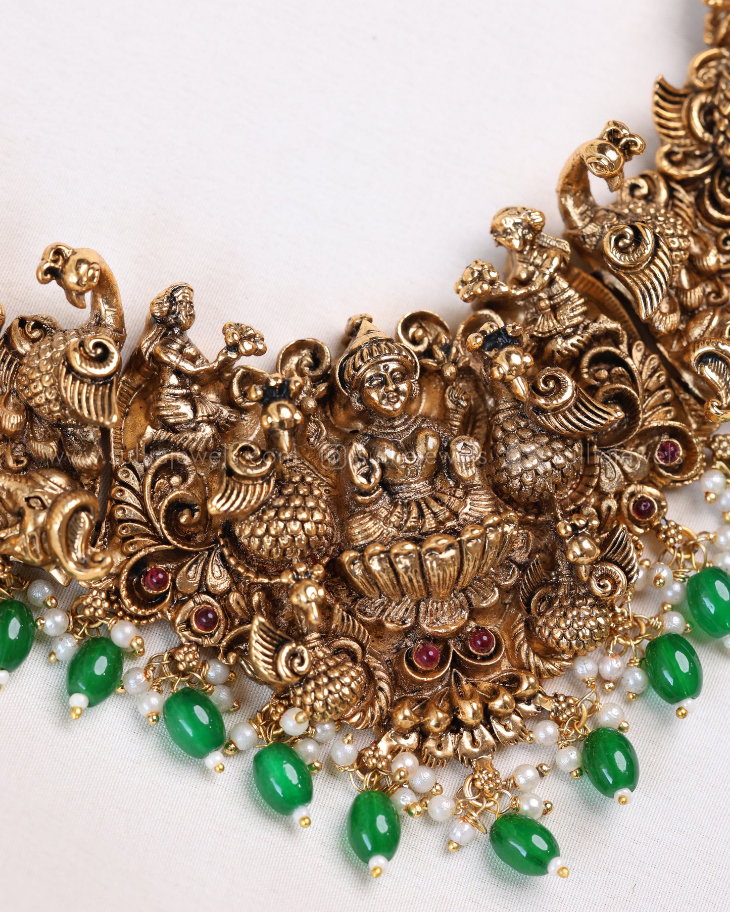 3772 - Sullie Basic Lakshmi Peacock 3D Necklace with Green Beads and Earring