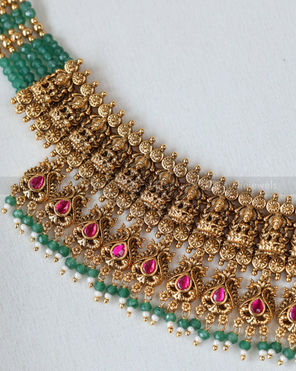 2119 - Lakshmi Premium Kemp & Onyx Beads Choker with Jhumka