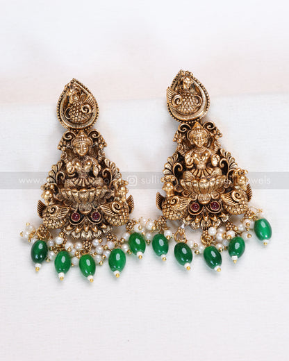 3772 - Sullie Basic Lakshmi Peacock 3D Necklace with Green Beads and Earring
