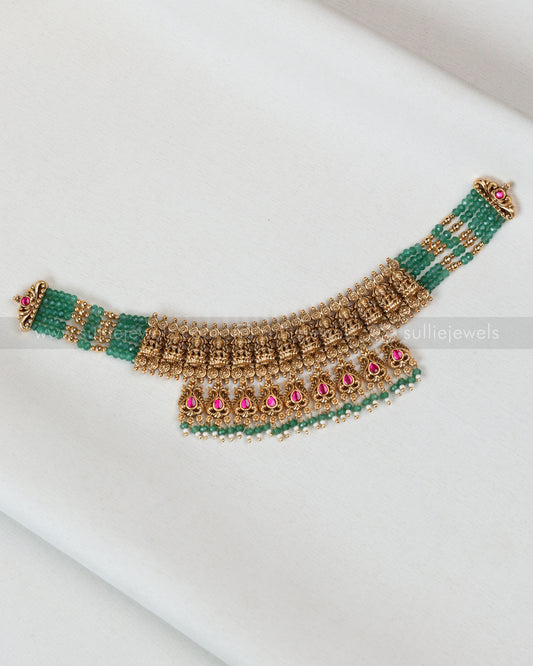 2119 - Lakshmi Premium Kemp & Onyx Beads Choker with Jhumka