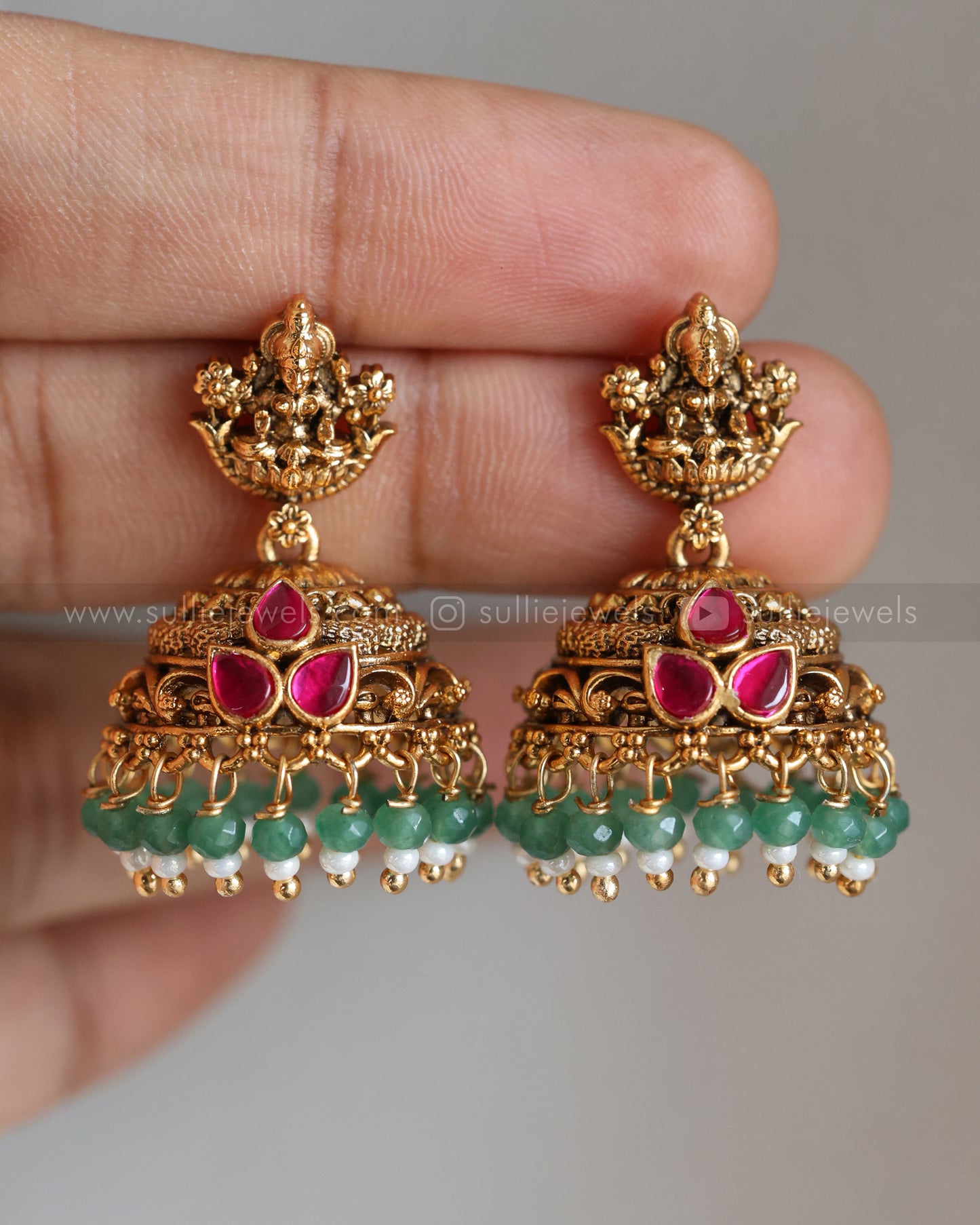 2119 - Lakshmi Premium Kemp & Onyx Beads Choker with Jhumka