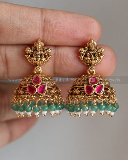 2119 - Lakshmi Premium Kemp & Onyx Beads Choker with Jhumka