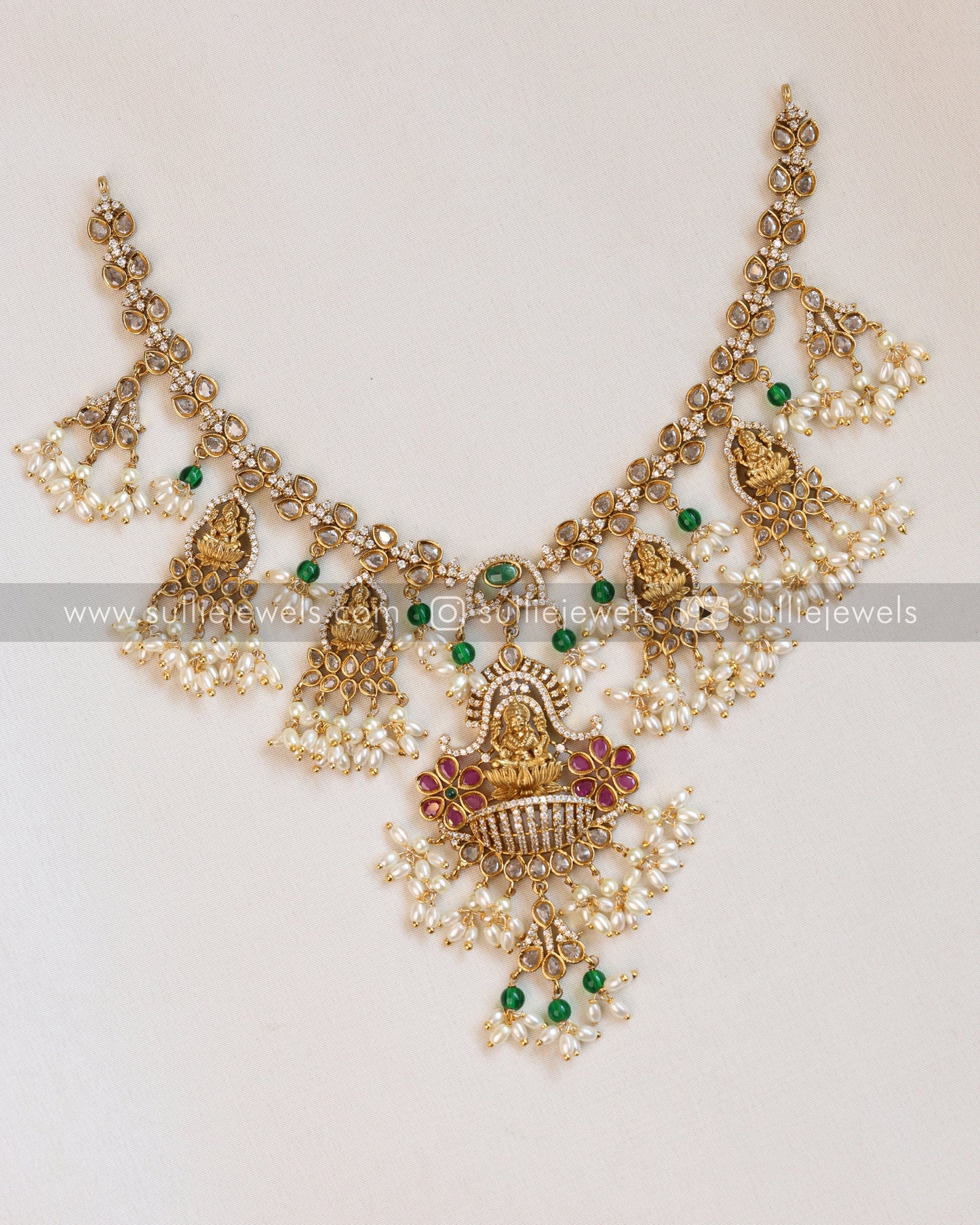 Lakshmi Guttapusalu Hanging AD Necklace with Earring