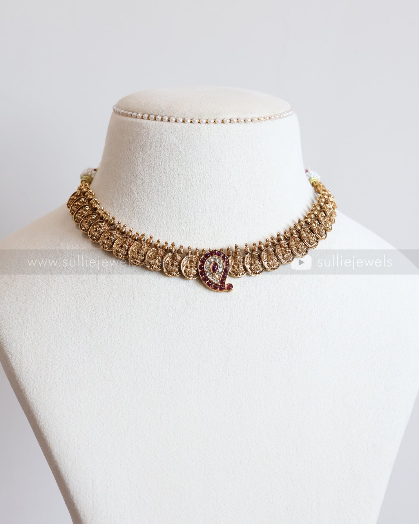 3766 - Sullie Basic -  Ruby Mango Coin Necklace with Studs