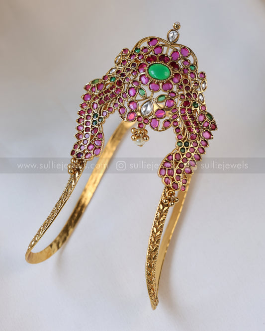 A112 - Floral Ruby Pink Stone No Idol Kemp Armlet