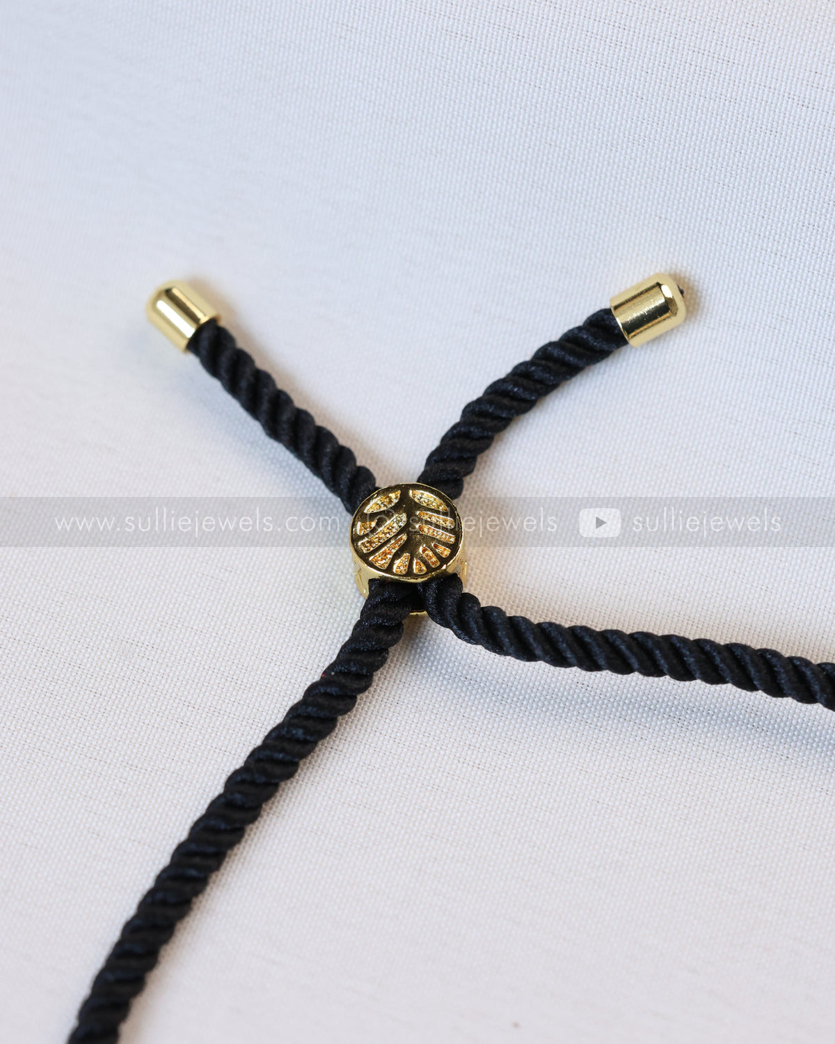 9095 - Adjustable Black Thread Bracelet with Lord Ruby Venkateshwara Charm