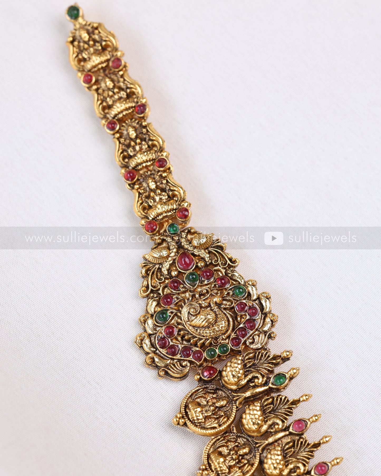 7189 - Sullie Basic - Multicolour Stone Peacock Lakshmi Coin Haram / Kaashu Maala with Jhumka