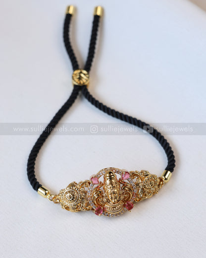 9095 - Adjustable Black Thread Bracelet with Lord Ruby Venkateshwara Charm