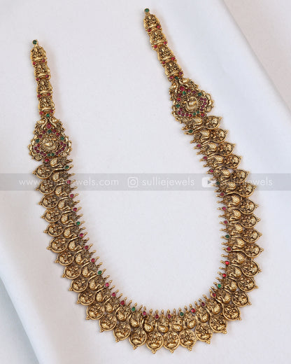 7189 - Sullie Basic - Multicolour Stone Peacock Lakshmi Coin Haram / Kaashu Maala with Jhumka