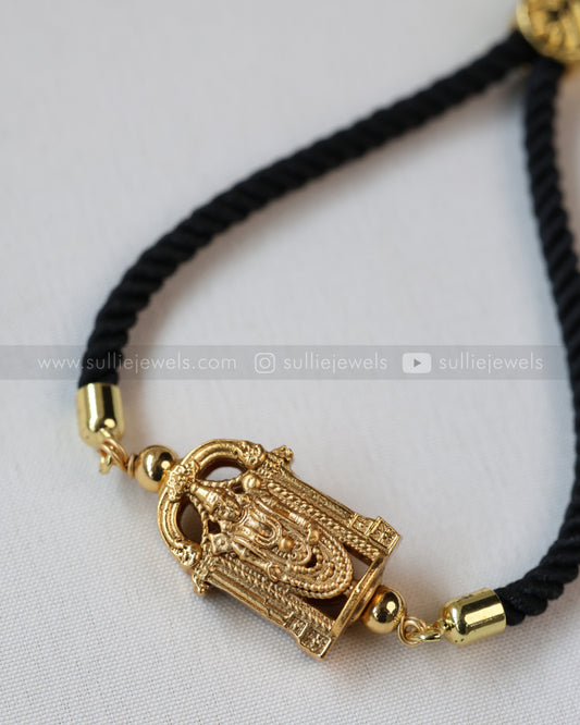 9091 - Adjustable Black Thread Bracelet with Lord Venkateshwara Charm