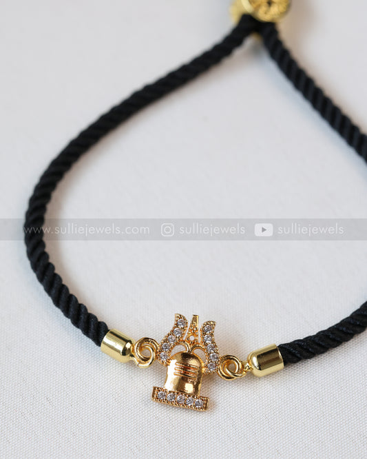 9089 - Adjustable Black Thread Bracelet with Trishul & Damru Charm