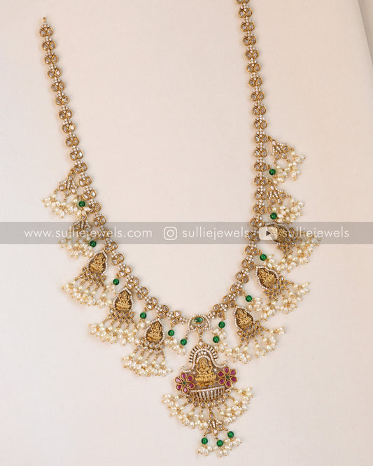 Lakshmi Guttapusalu Hanging AD Long Chain / Haram with Earring
