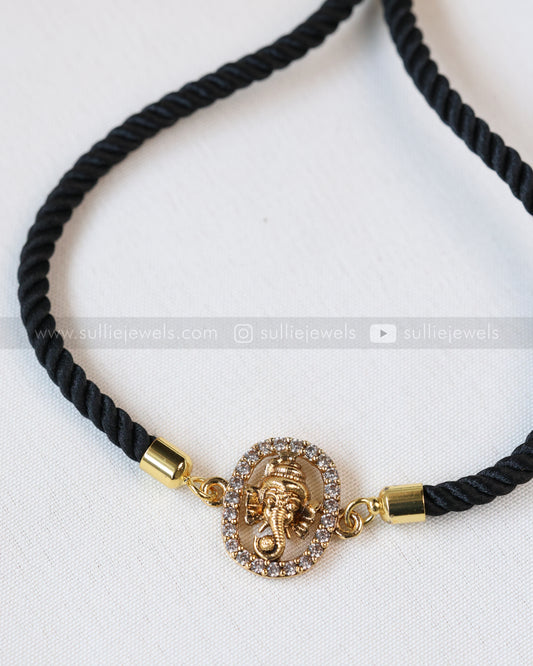 9090 - Adjustable Black Thread Bracelet with Lord Ganesh Charm