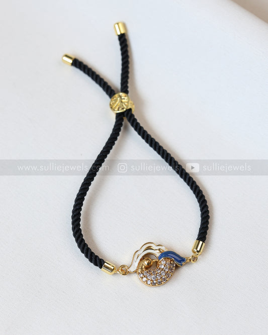 9092 - Adjustable Black Thread Bracelet with AD Peacock Charm