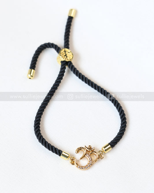 9093 - Adjustable Black Thread Bracelet with Gold Om Symbol