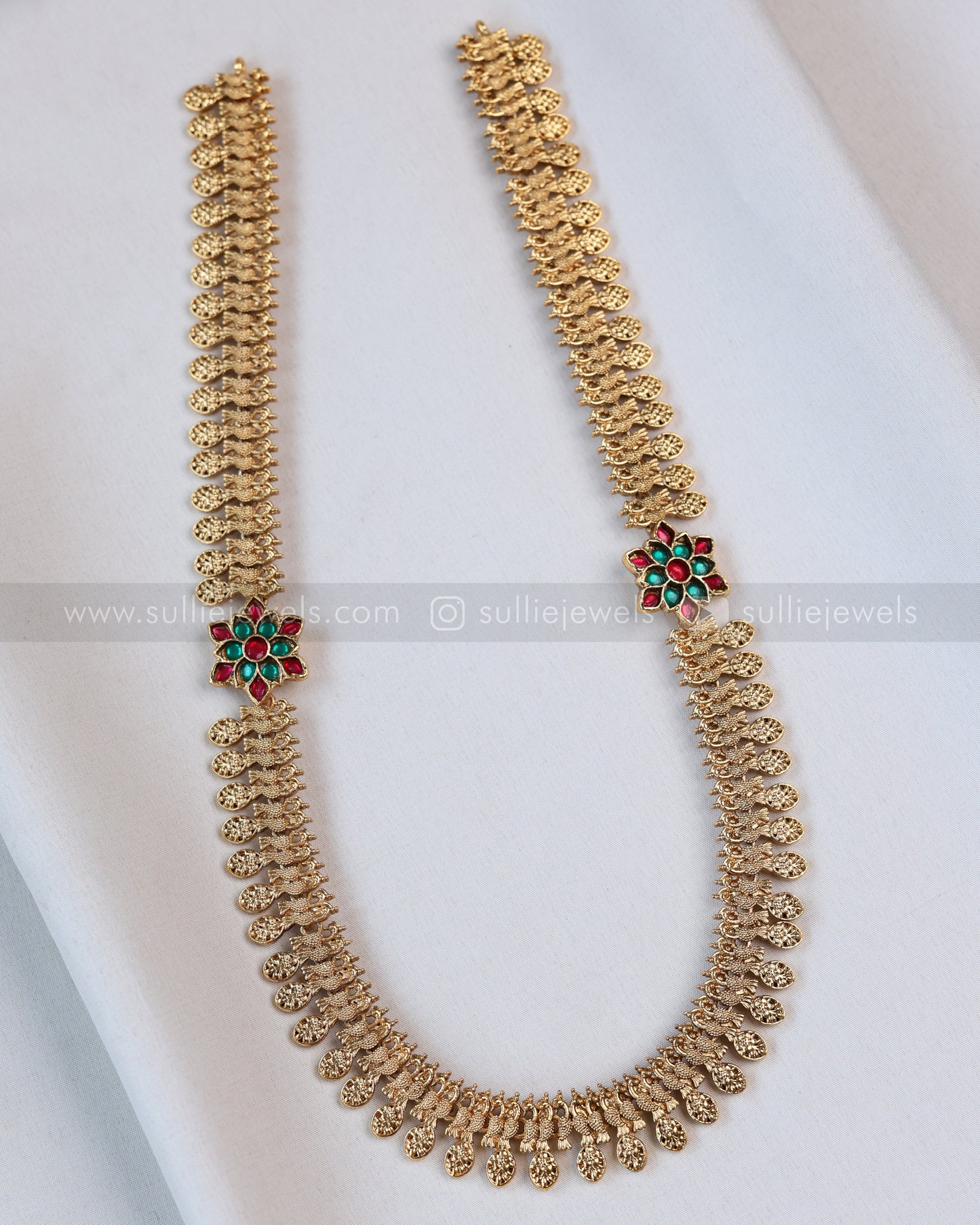 7190 - Sullie Basic Dual Flower Peacock Minimal Long Chain with Stud