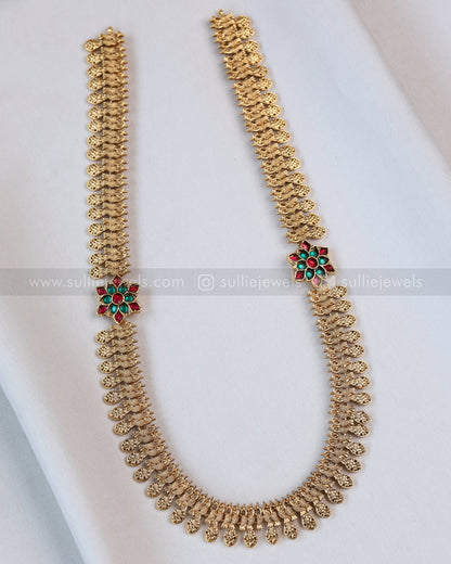 7190 - Sullie Basic Dual Flower Peacock Minimal Long Chain with Stud