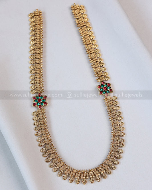 7190 - Sullie Basic Dual Flower Peacock Minimal Long Chain with Stud