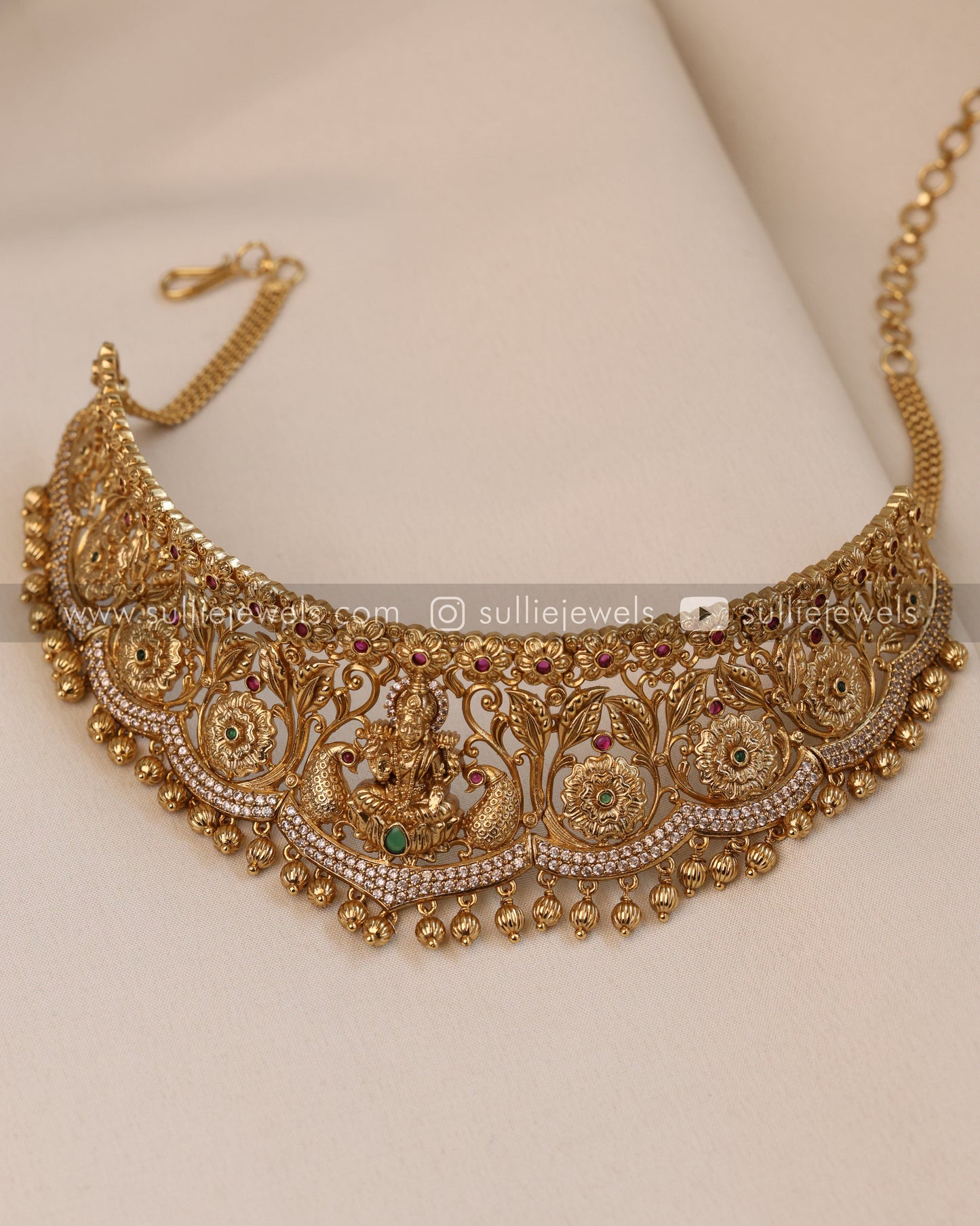 Gold Stone Lakshmi Choker with Earring