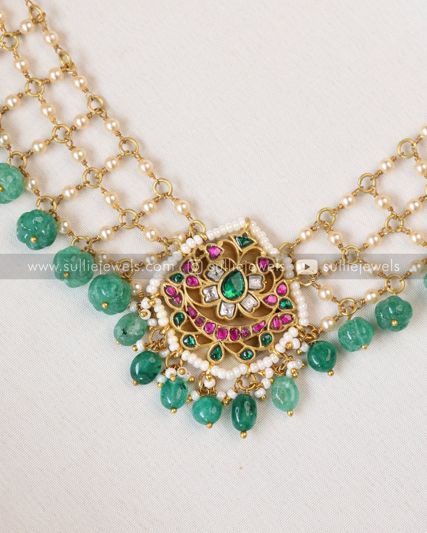 Jadau Kemp Premium Pearl Layered Necklace with Pumpkin Beads