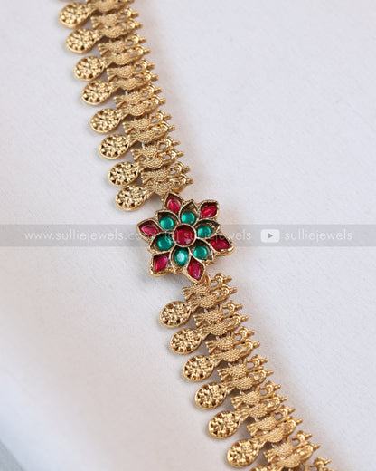 7190 - Sullie Basic Dual Flower Peacock Minimal Long Chain with Stud